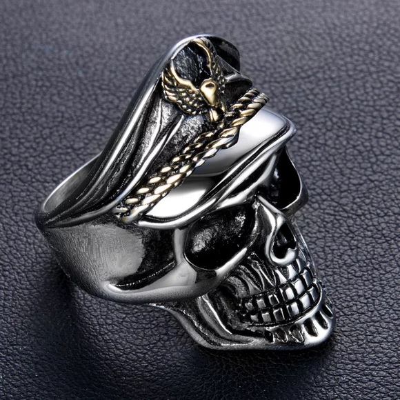 Gothic Black stainless steel skull biker ring NWT - Picture 3 of 7